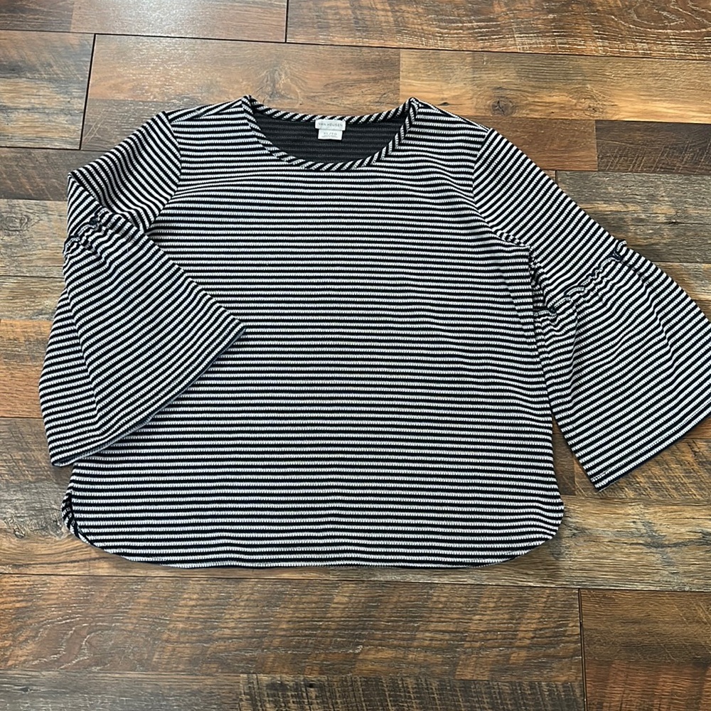 Van Heusen navy & white striped bell sleeve top Sz XL